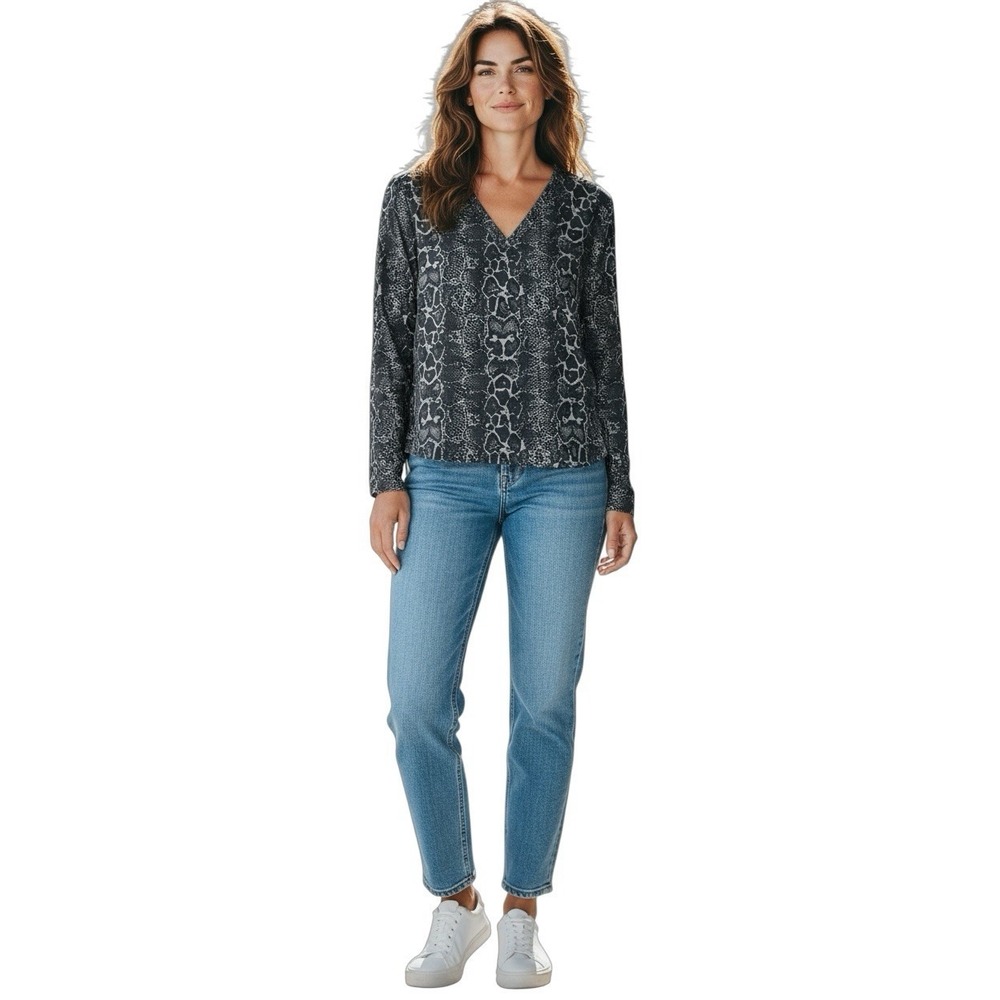 Anatomie Made in Italy Snakeskin Print‎ Stretch V-Neck Tunic Top Small